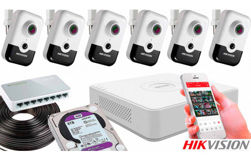 Комплект видеонаблюдения на 6 камер для помещения со звуком 4mp IP